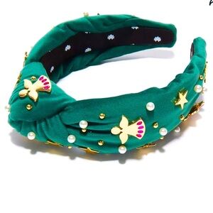 Lele Sadoughi Forest Green Angel Bell Embellished Knotted Headband NWT Authentic